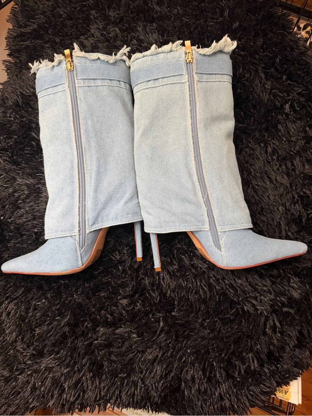 Light Wash Denim Pointed Toe Stiletto Booties